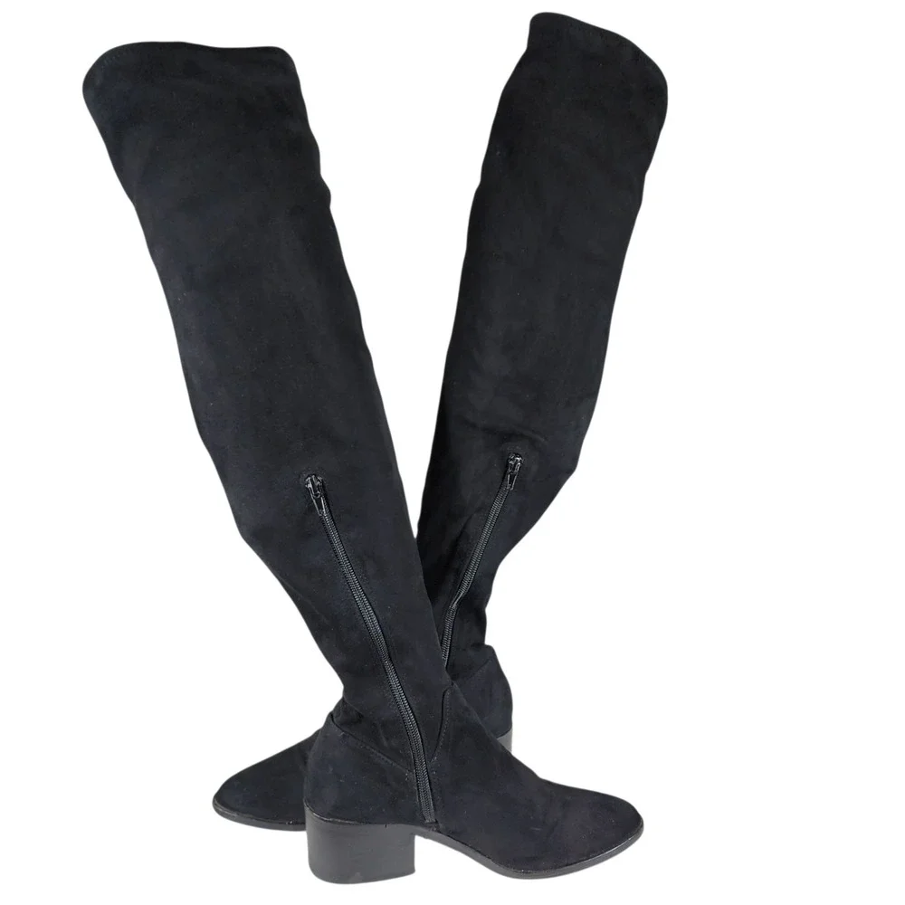 Steve Madden Over Knee Boots‎ 6 Women Black Stretch Faux Suede Riding Equestrian